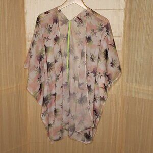 Mauve Womens Tropical Sheer Open Front Kimono XL